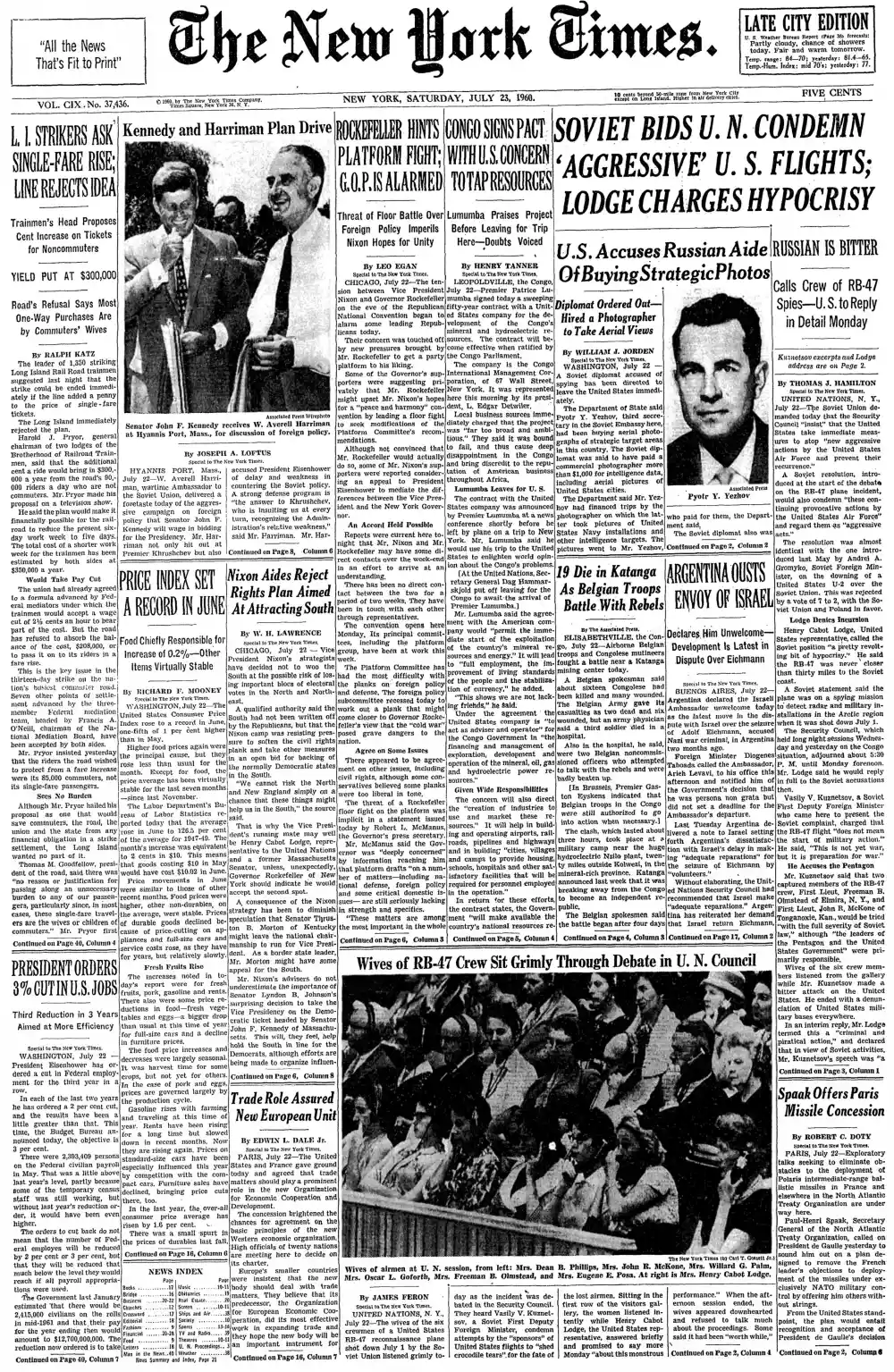 Saturday, July 23, 1960 – The New York Times Front Page