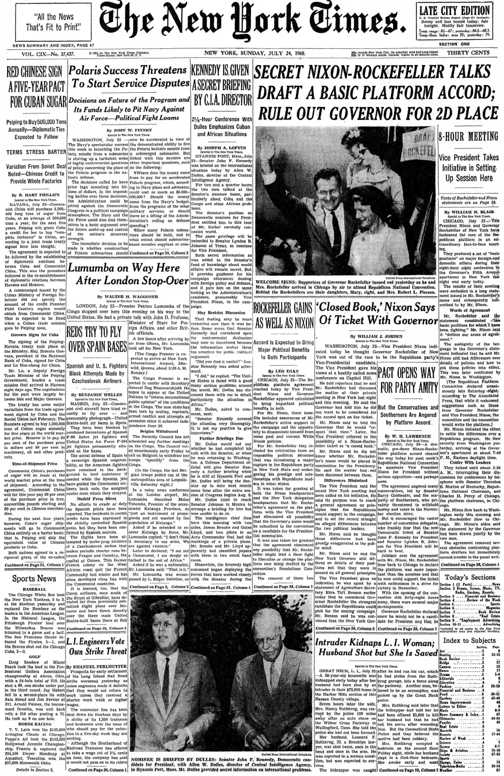 Sunday, July 24, 1960 – The New York Times Front Page