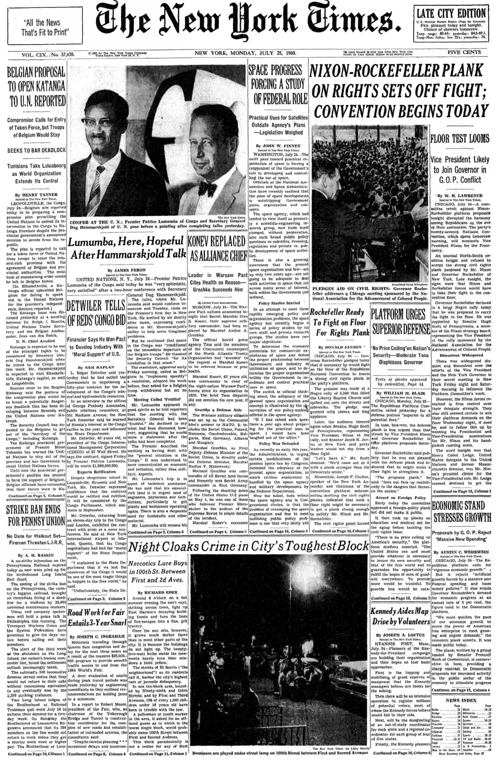 Monday, July 25, 1960 – The New York Times Front Page