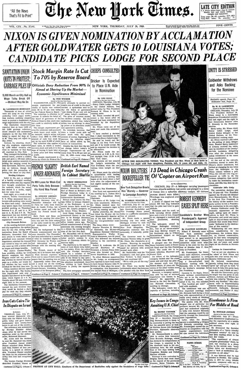 Thursday, July 28, 1960 – The New York Times Front Page