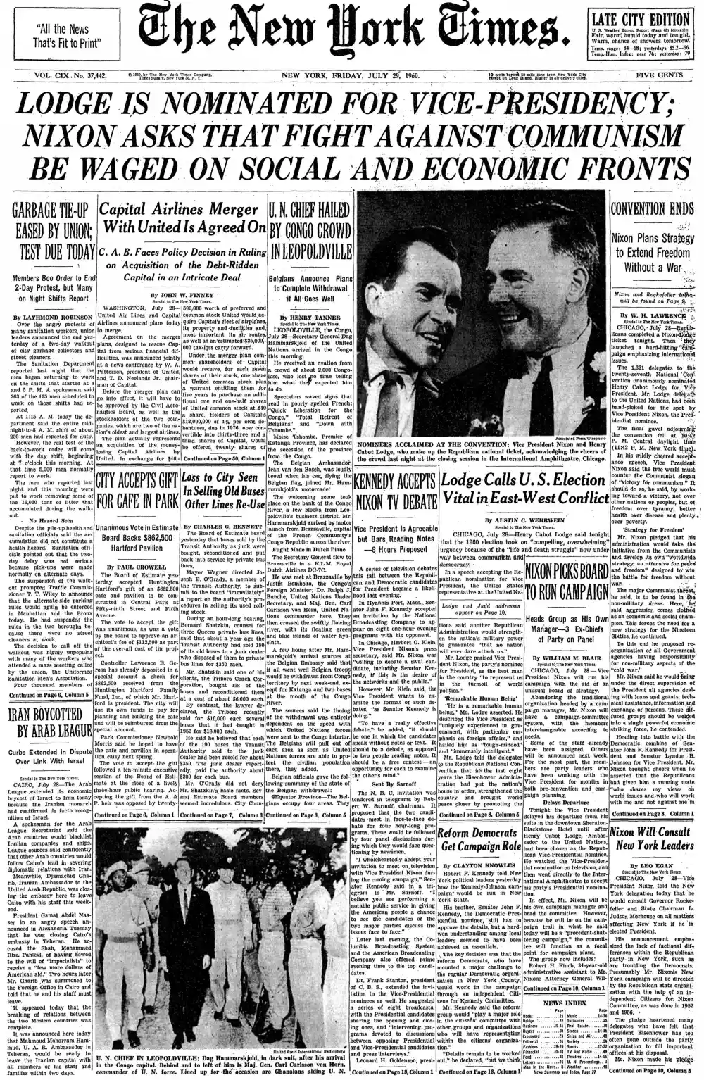 Friday, July 29, 1960 – The New York Times Front Page