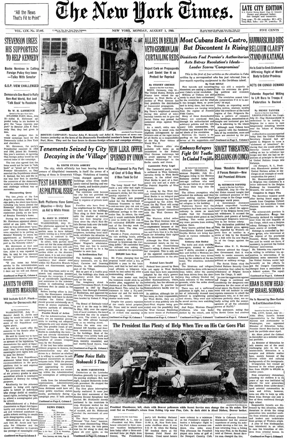 Monday, August 1, 1960 – The New York Times Front Page