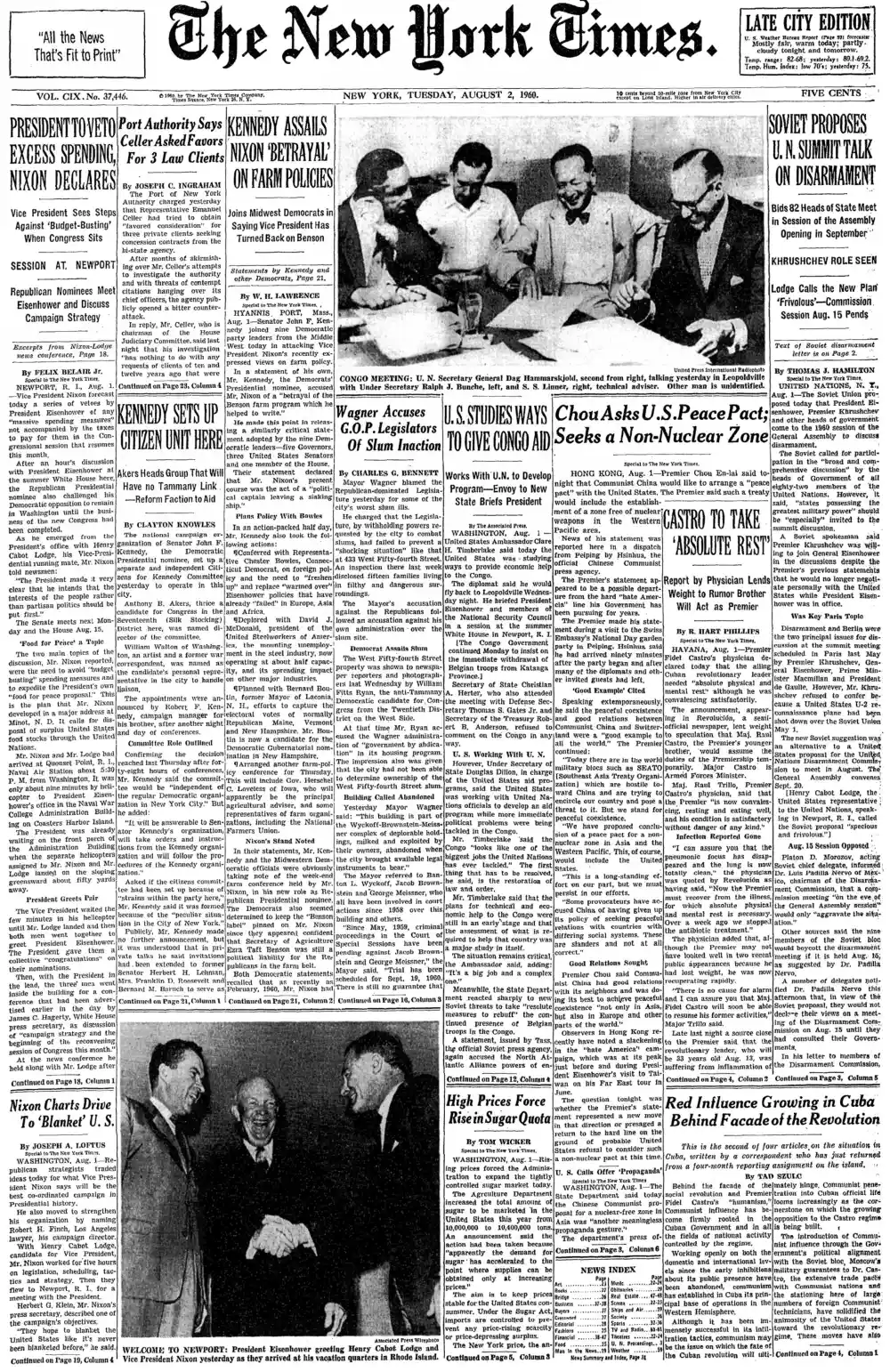 Tuesday, August 2, 1960 – The New York Times Front Page