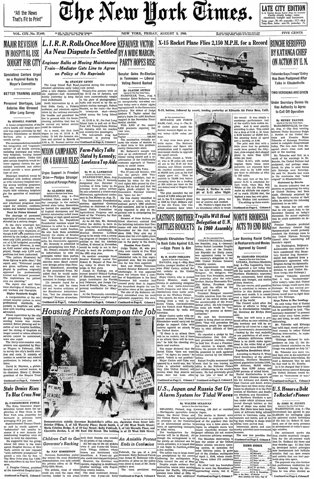 Friday, August 5, 1960 – The New York Times Front Page