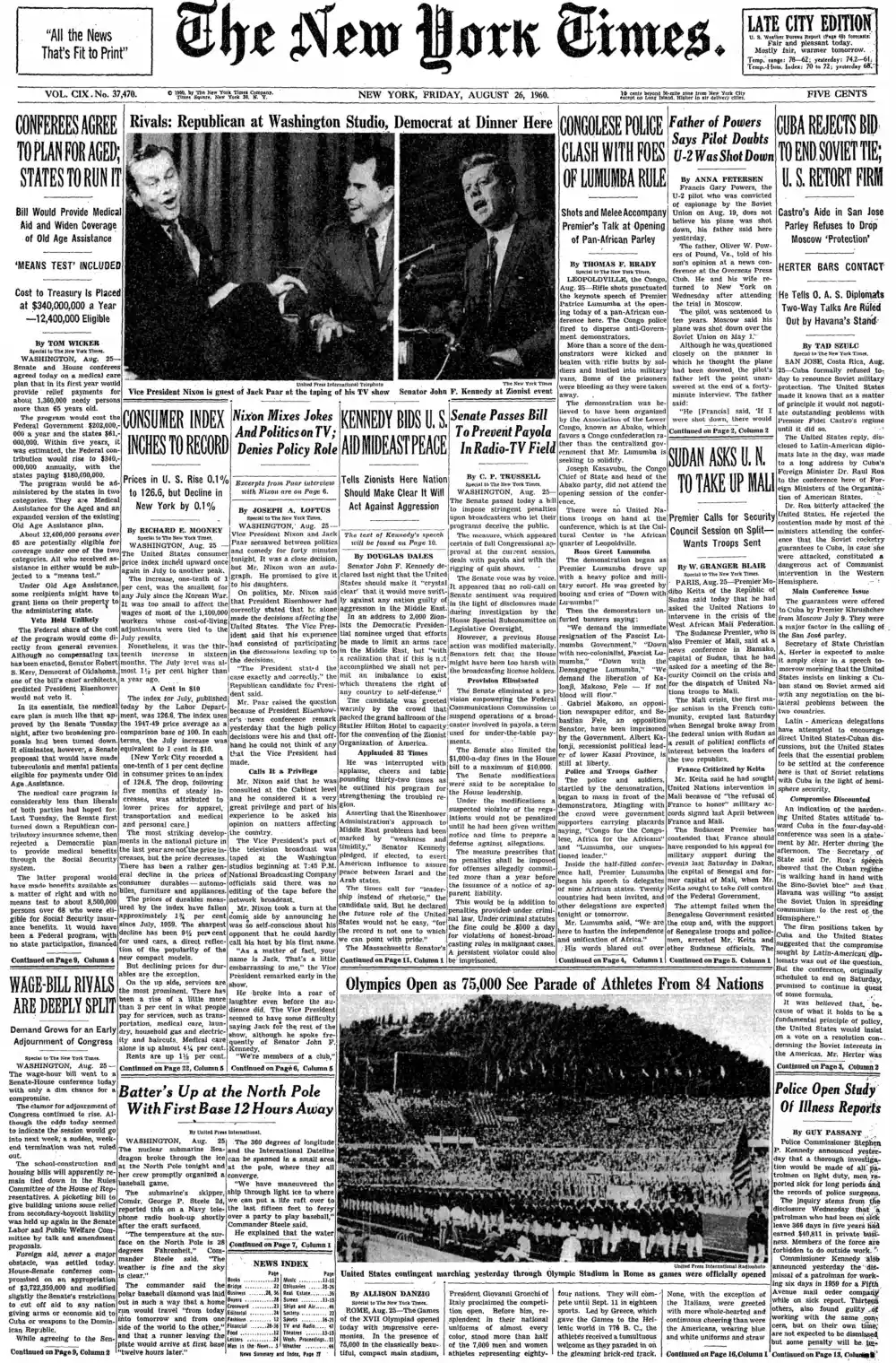 Friday, August 26, 1960 – The New York Times Front Page