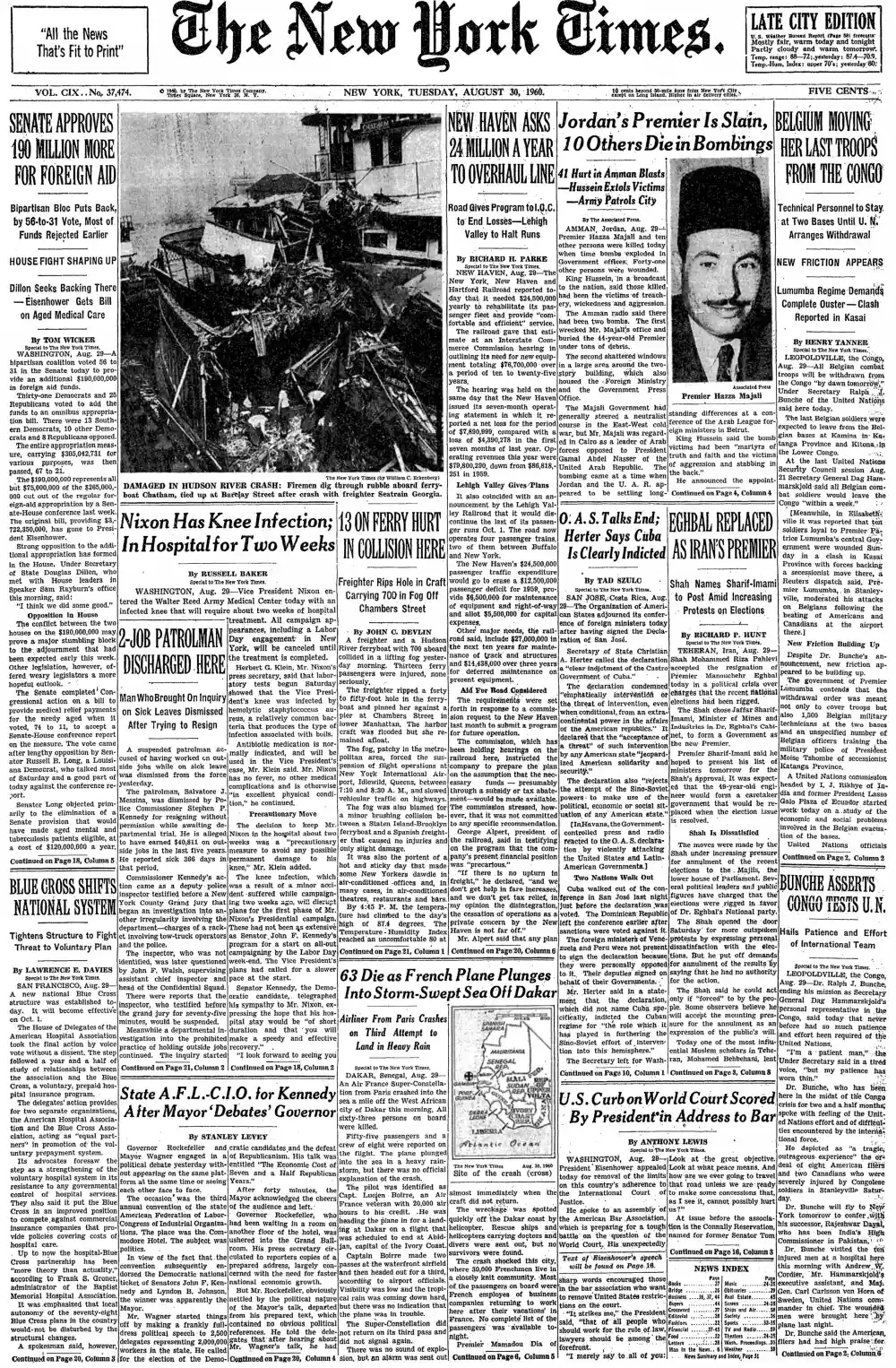 Tuesday, August 30, 1960 – The New York Times Front Page