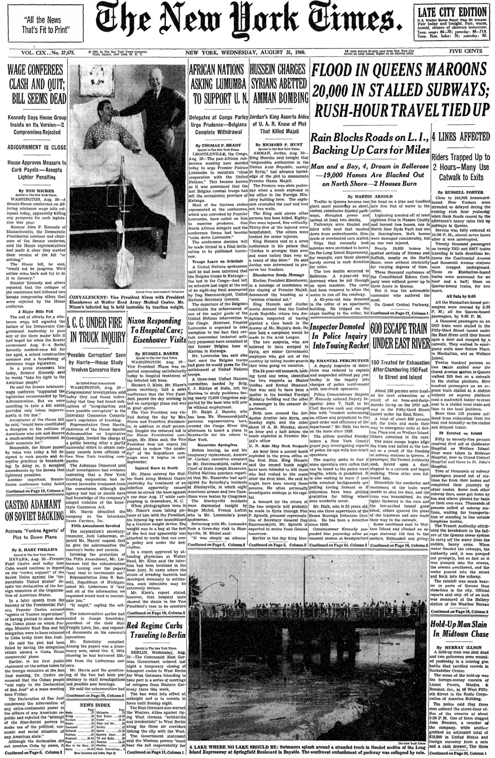 Wednesday, August 31, 1960 – The New York Times Front Page