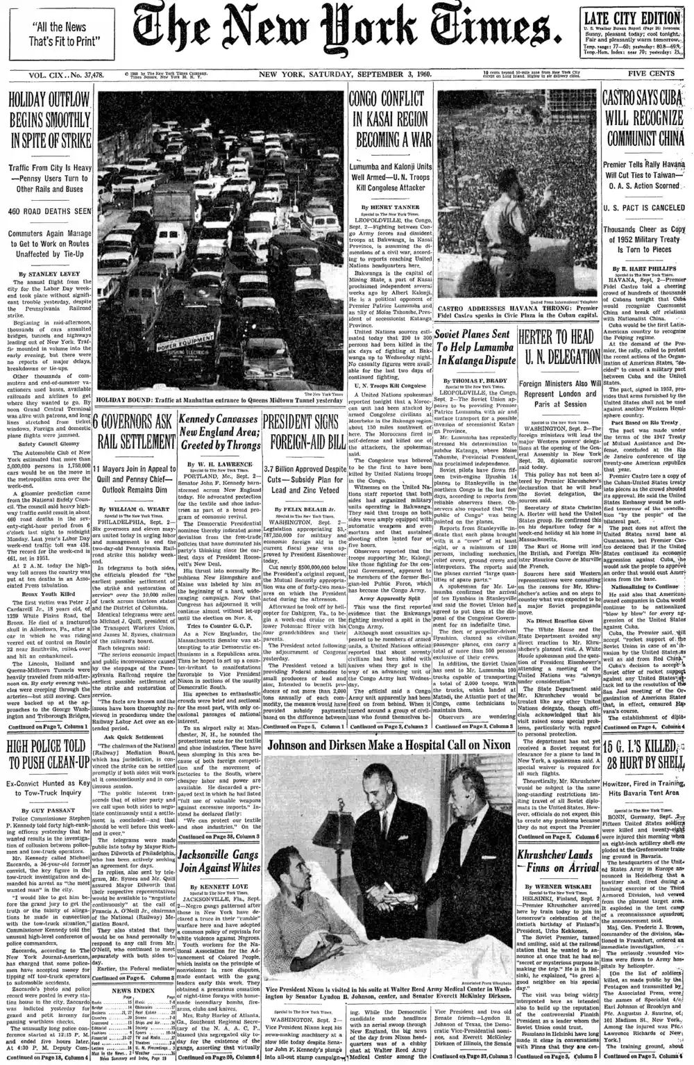 Saturday, September 3, 1960 – The New York Times Front Page