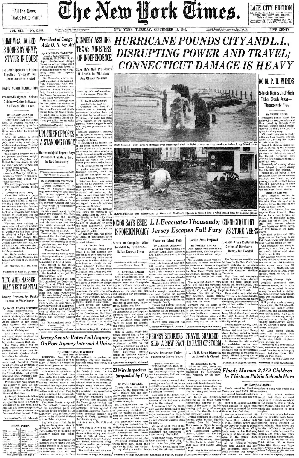 Tuesday, September 13, 1960 – The New York Times Front Page