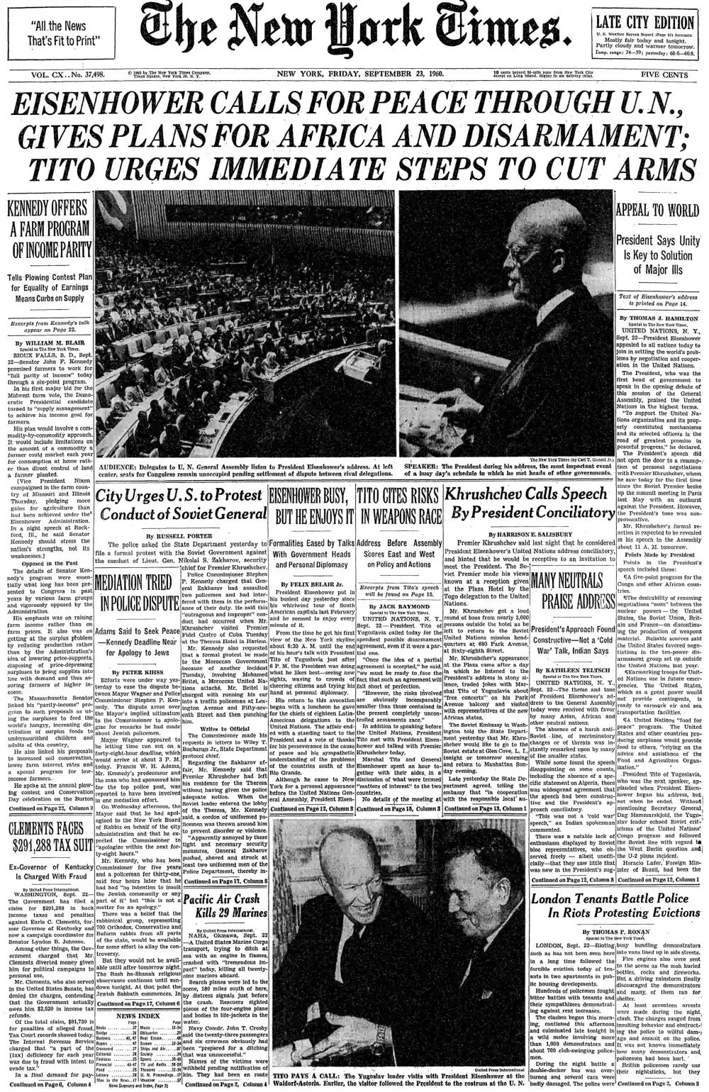 Friday, September 23, 1960 – The New York Times Front Page