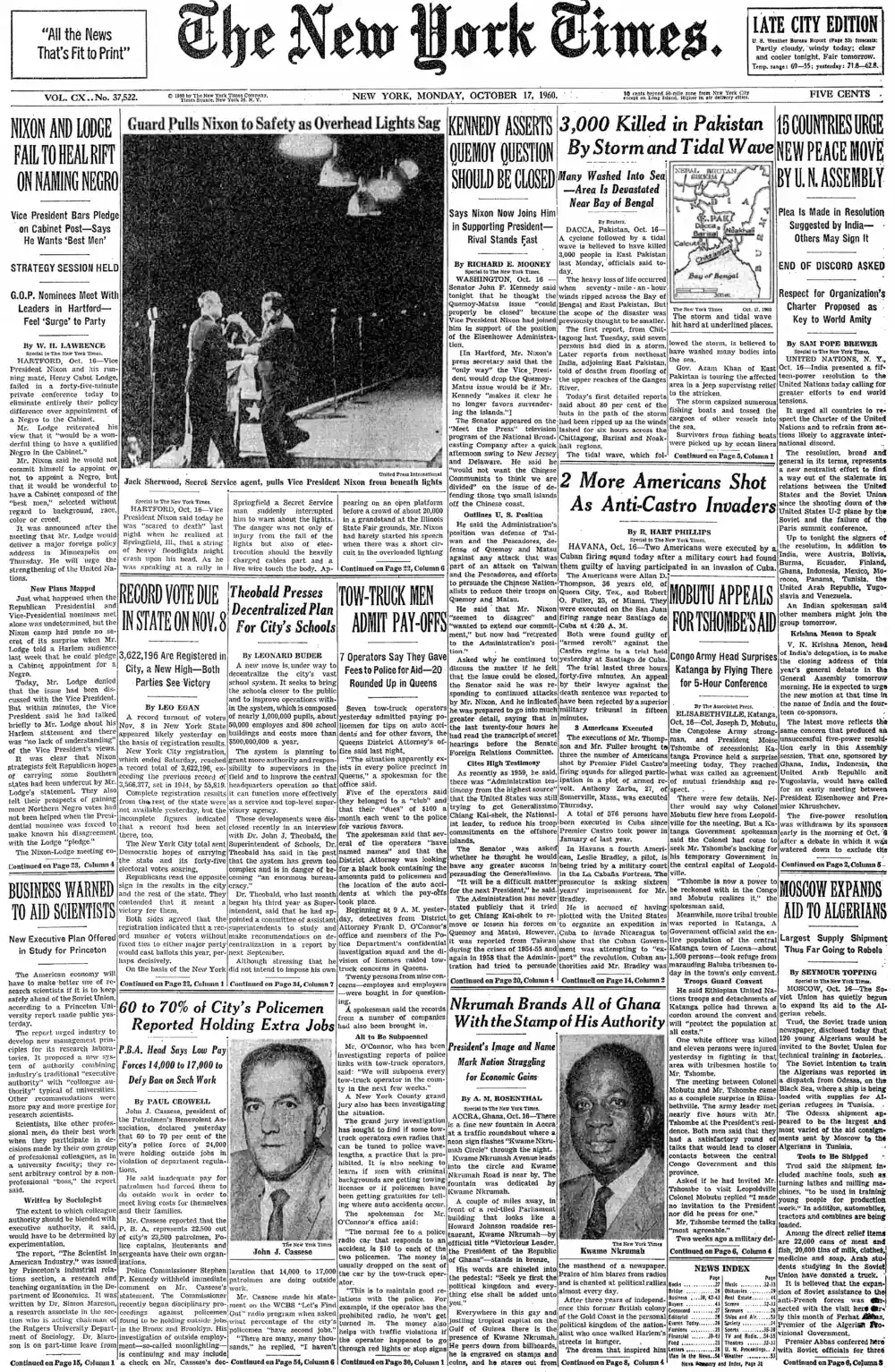 Monday, October 17, 1960 – The New York Times Front Page