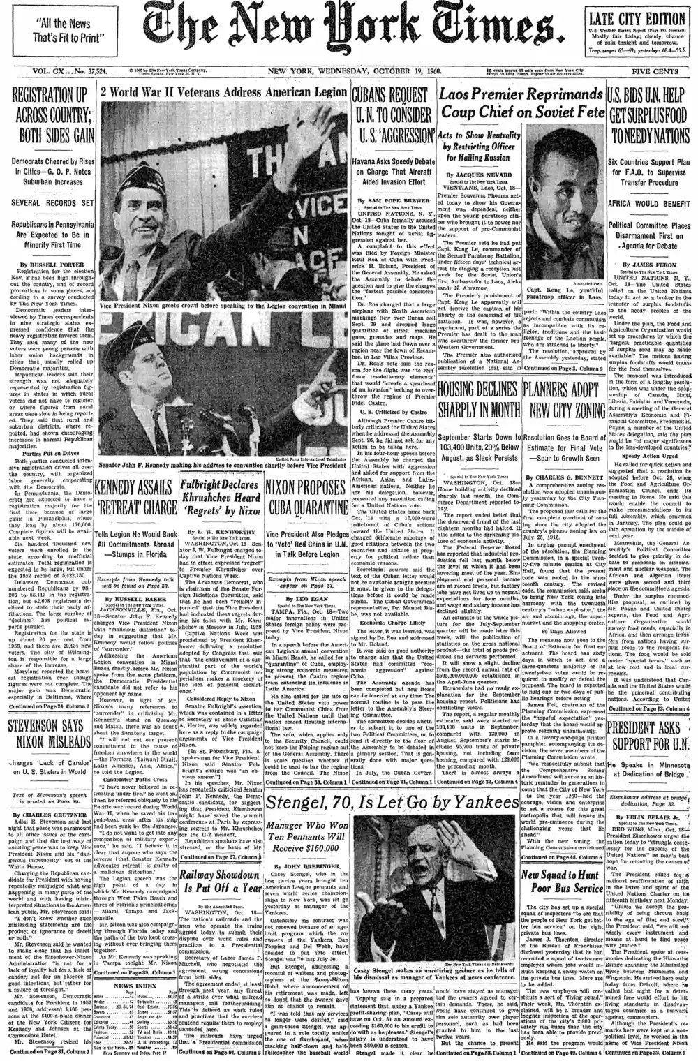 Wednesday, October 19, 1960 – The New York Times Front Page