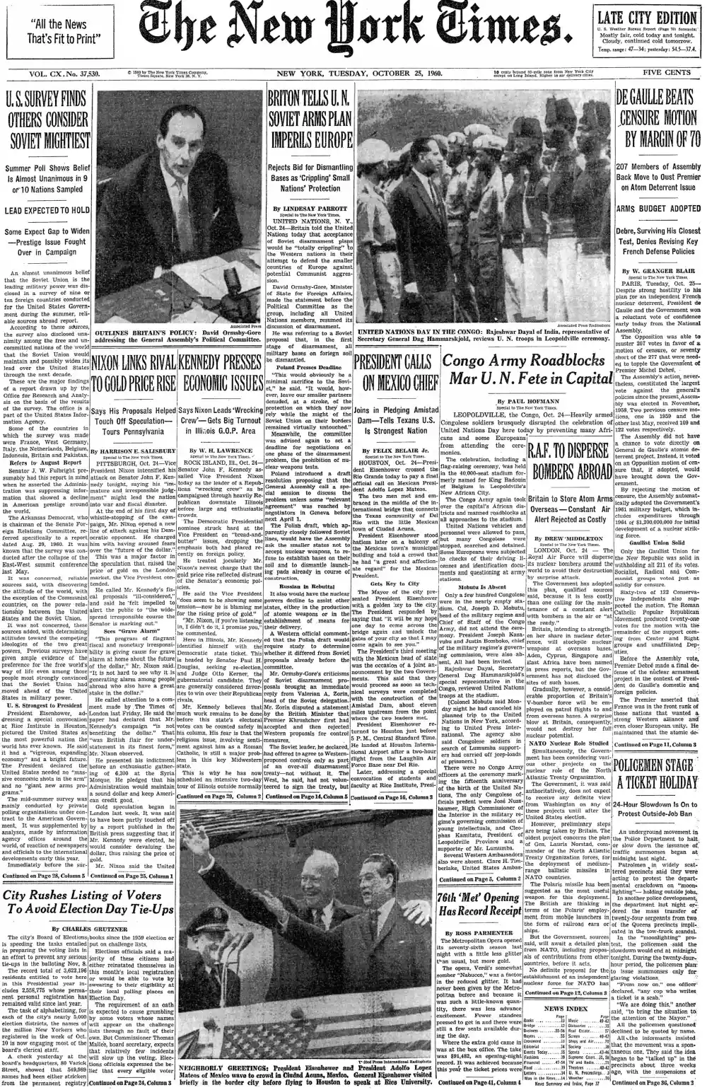 Tuesday, October 25, 1960 – The New York Times Front Page