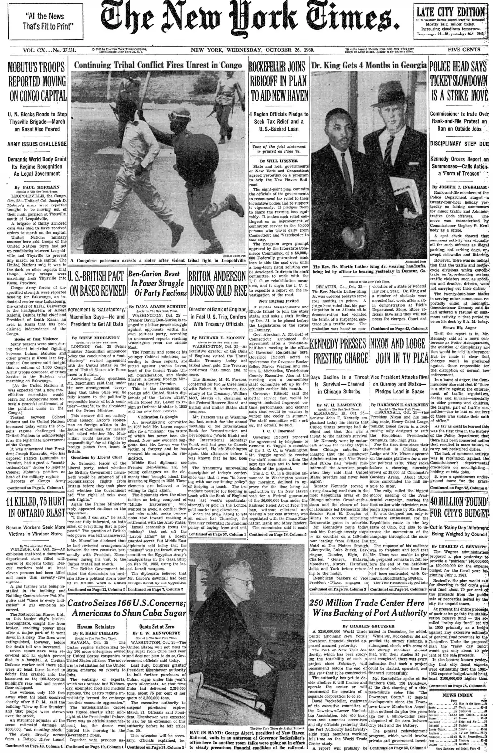 Wednesday, October 26, 1960 – The New York Times Front Page
