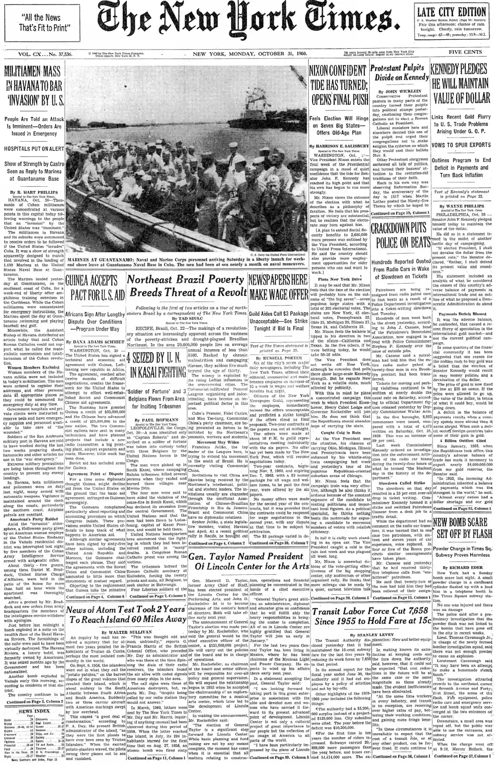 Monday, October 31, 1960 – The New York Times Front Page