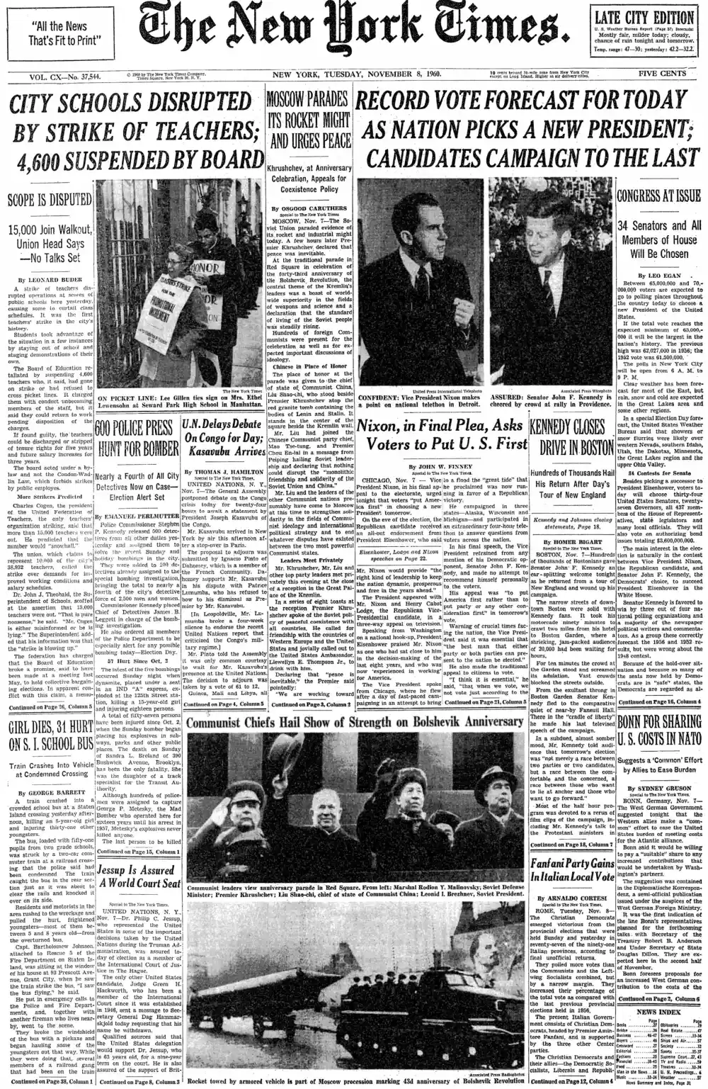 Tuesday, November 8, 1960 – The New York Times Front Page