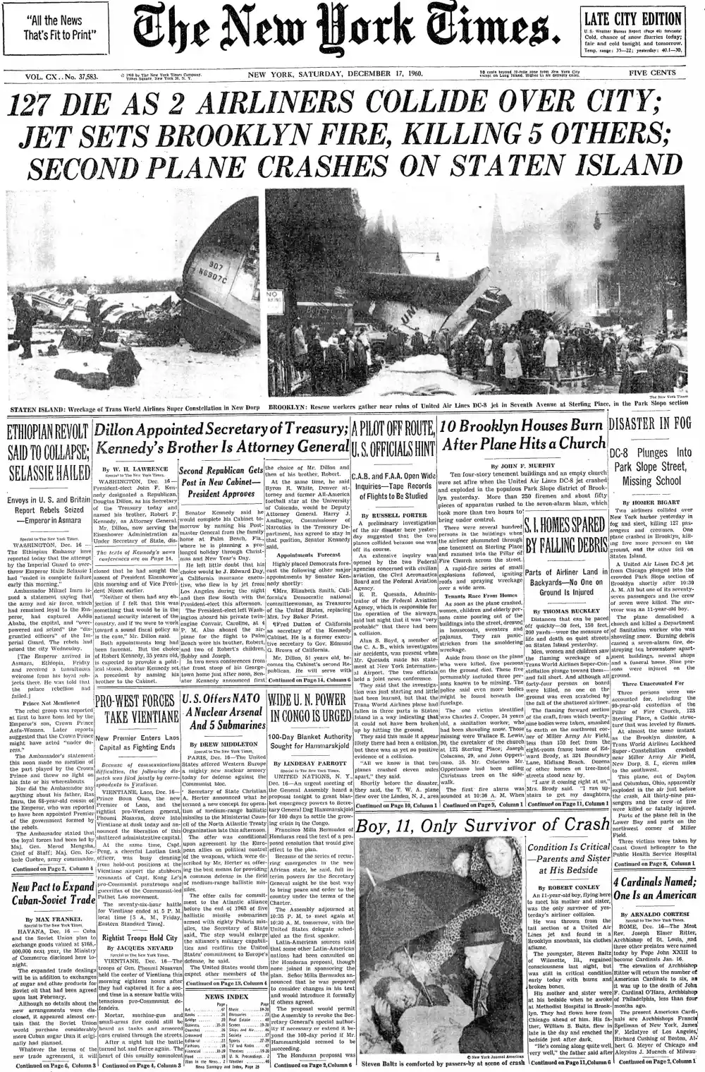 Saturday, December 17, 1960 – The New York Times Front Page