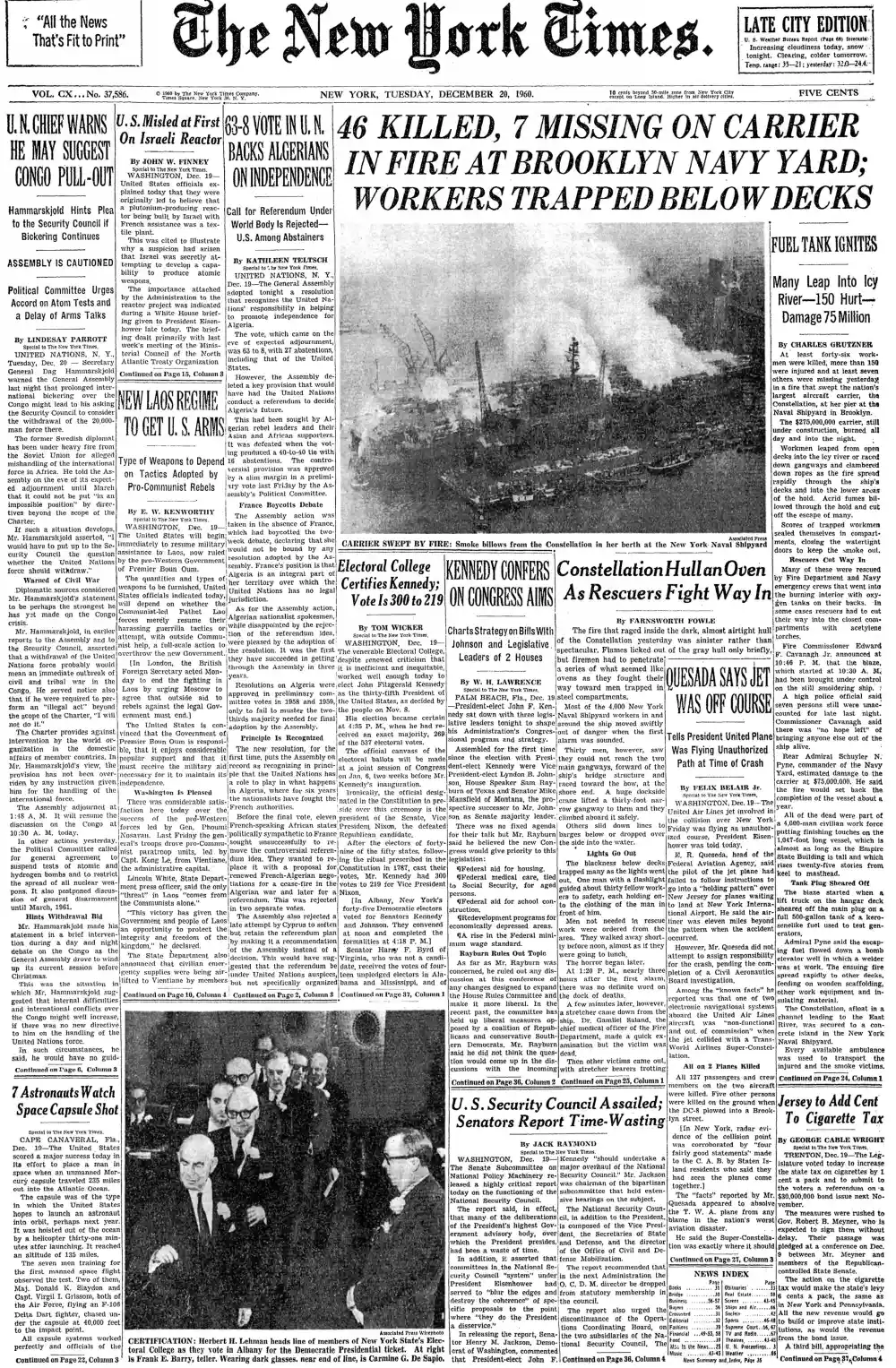 Tuesday, December 20, 1960 – The New York Times Front Page