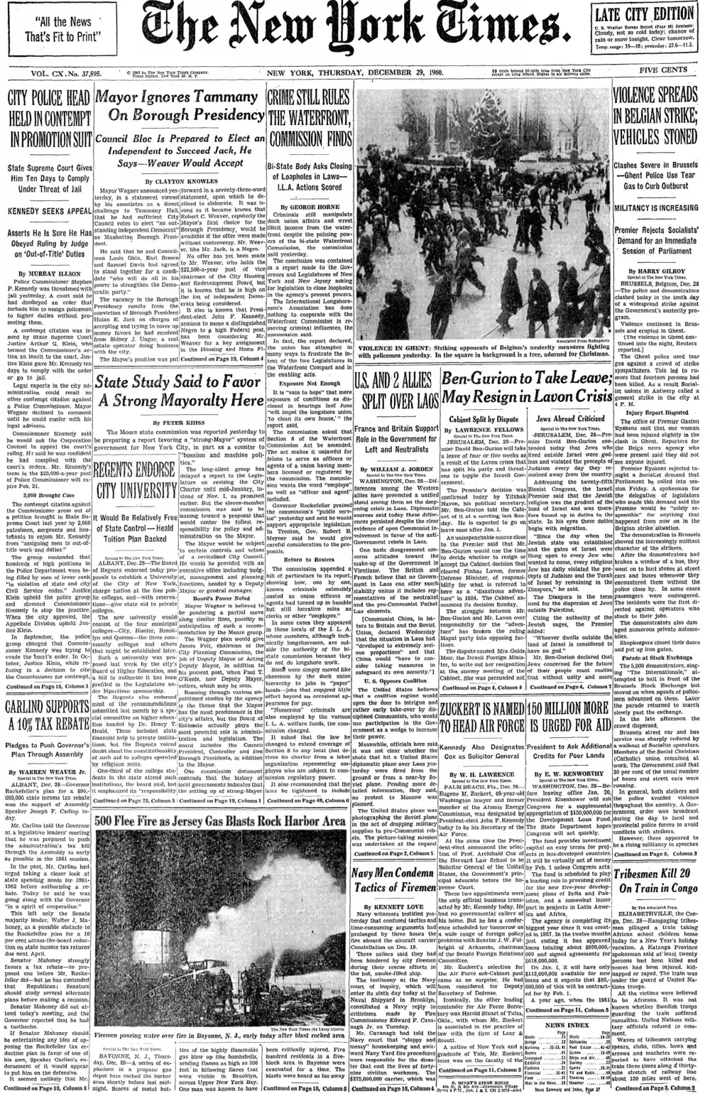Thursday, December 29, 1960 – The New York Times Front Page