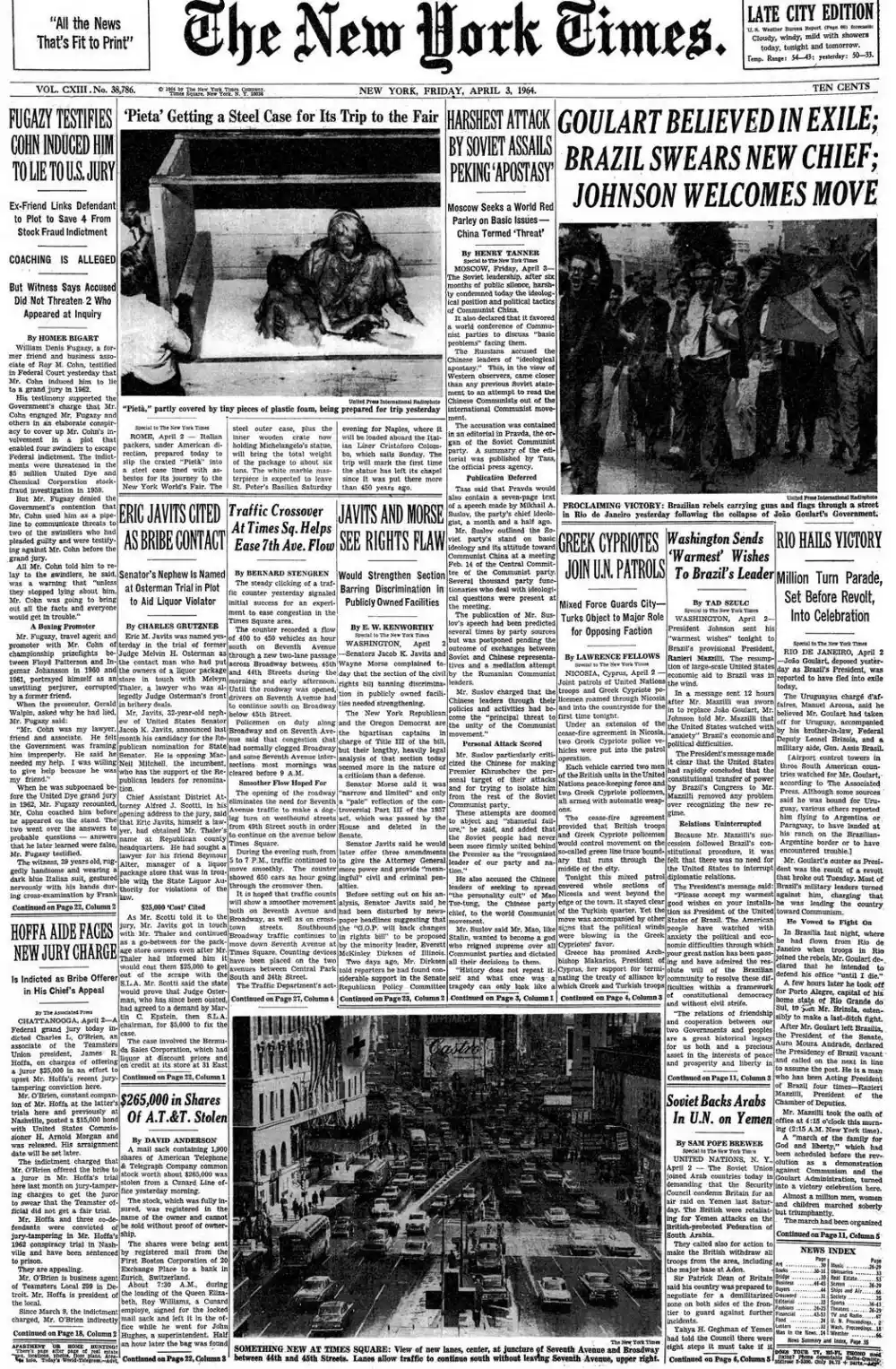 Friday, April 3, 1964 – The New York Times Front Page