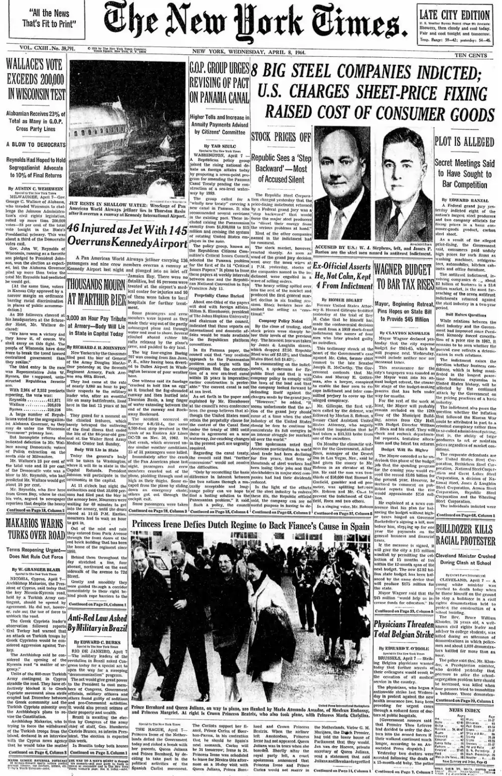 Wednesday, April 8, 1964 – The New York Times Front Page