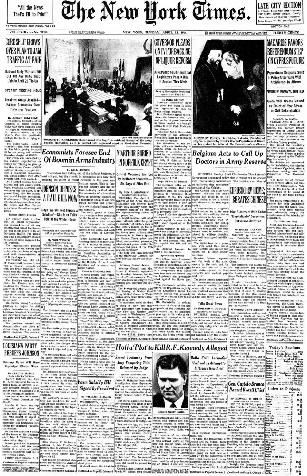 Sunday, April 12, 1964 – The New York Times Front Page