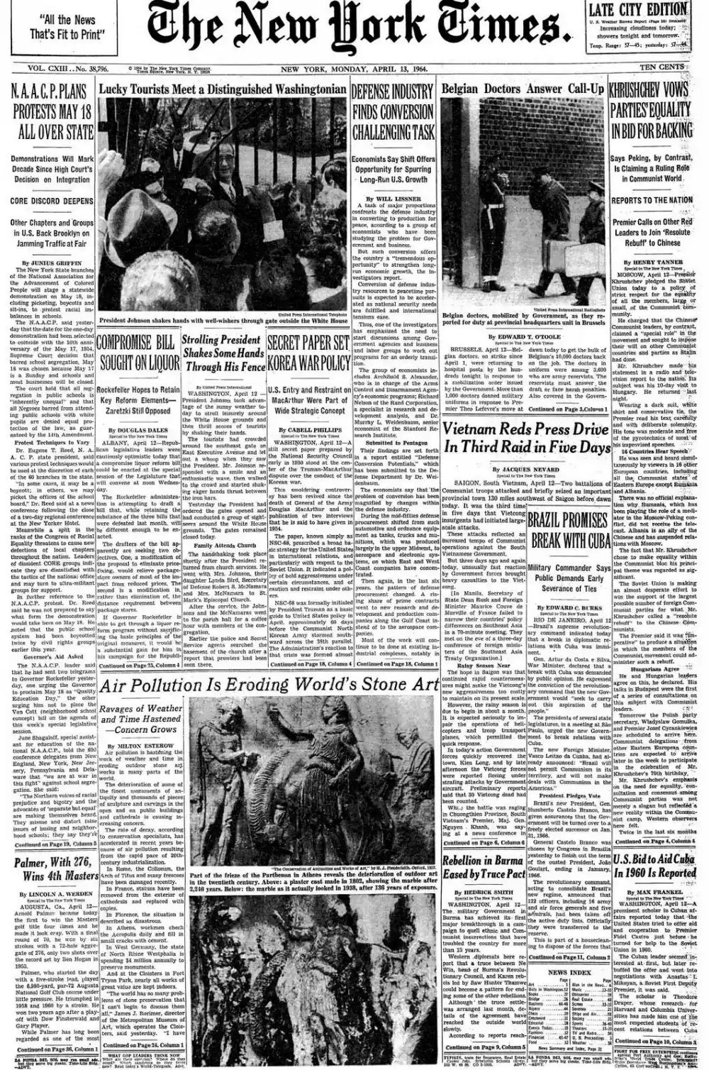 Monday, April 13, 1964 – The New York Times Front Page