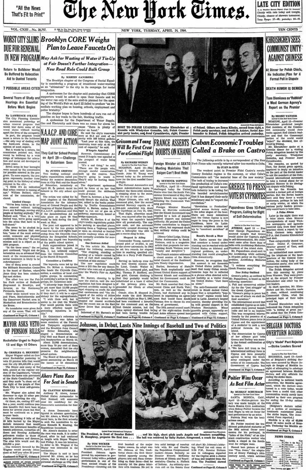 Tuesday, April 14, 1964 – The New York Times Front Page