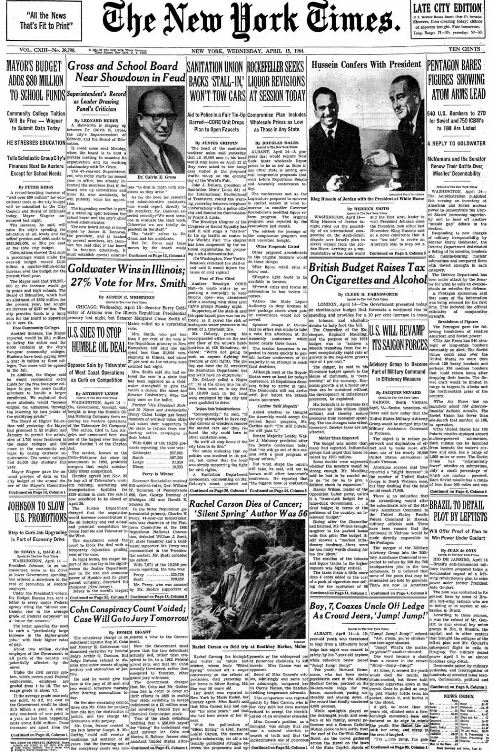 Wednesday, April 15, 1964 – The New York Times Front Page