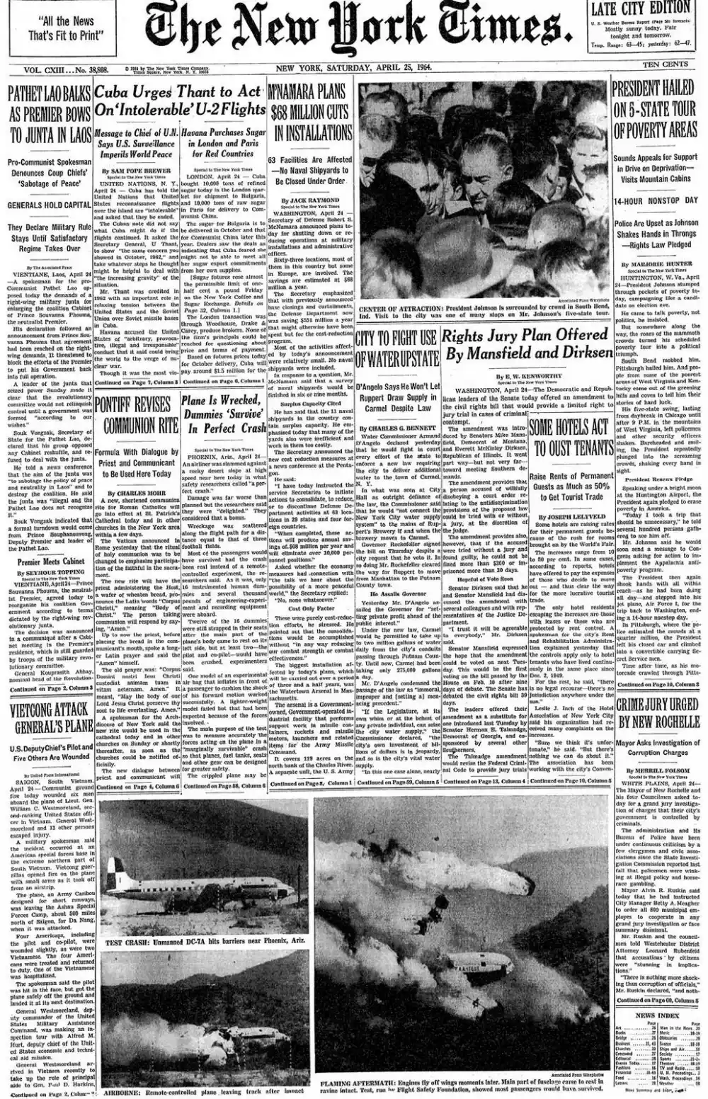 Saturday, April 25, 1964 – The New York Times Front Page