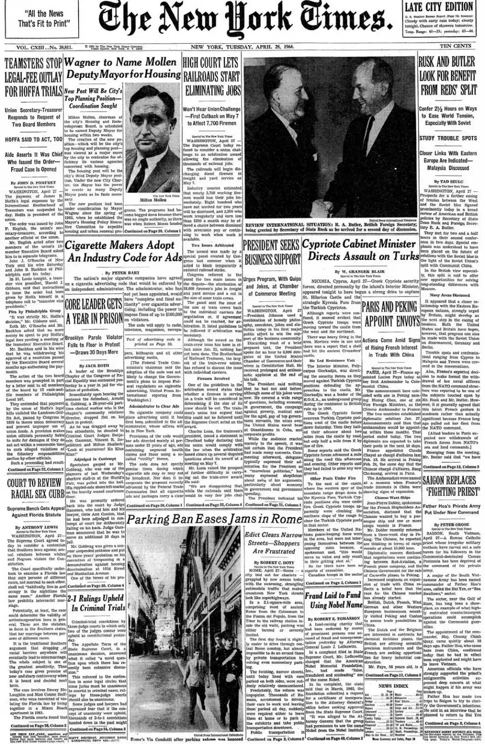 Tuesday, April 28, 1964 – The New York Times Front Page
