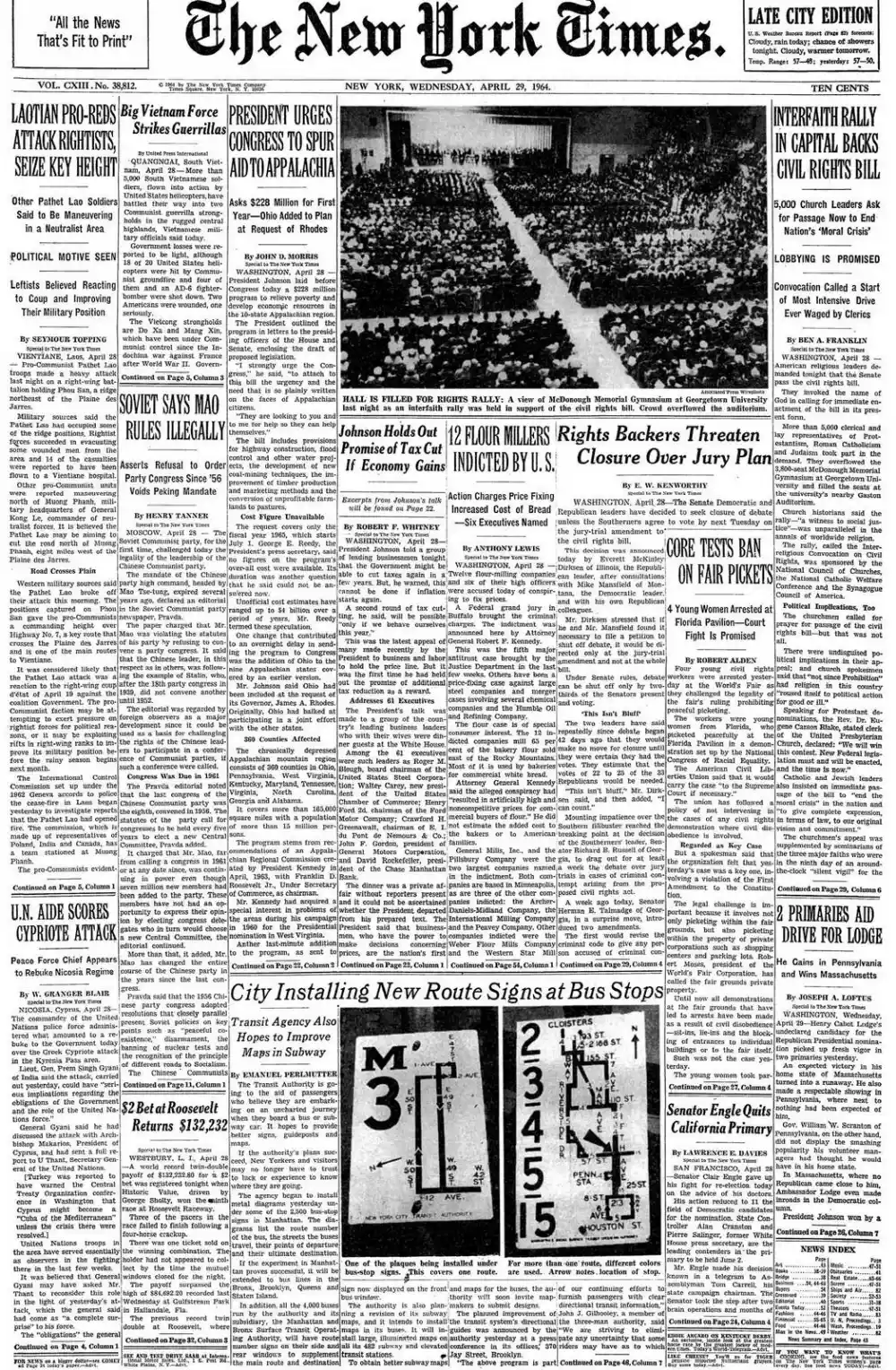Wednesday, April 29, 1964 – The New York Times Front Page